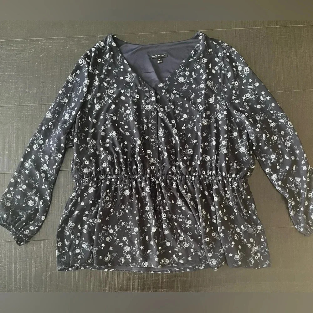 Lane Bryant blue floral career chiffon blouse SZ 22
